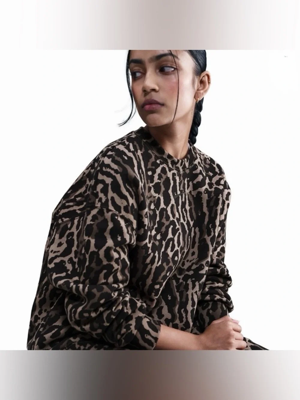 NWOT NIKE Women's Phoenix Fleece Oversized Leopard Printed Crew-Neck L